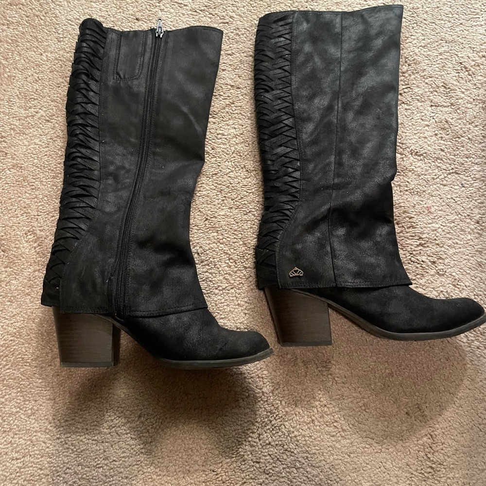 Fergie Black Heeled Boots with Braided Detail